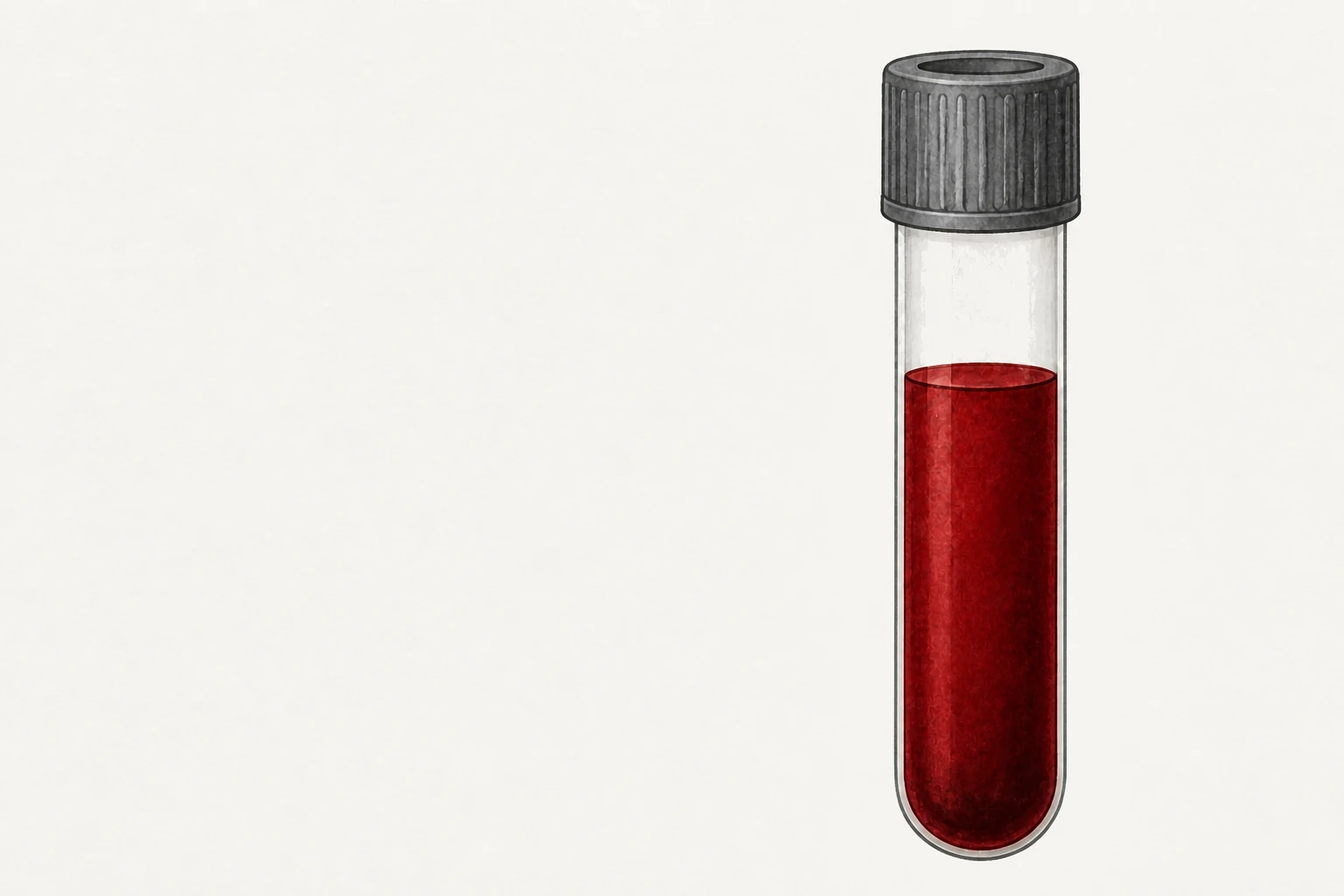 Watercolor study of one capped tube of fresh whole blood, the starting sample.