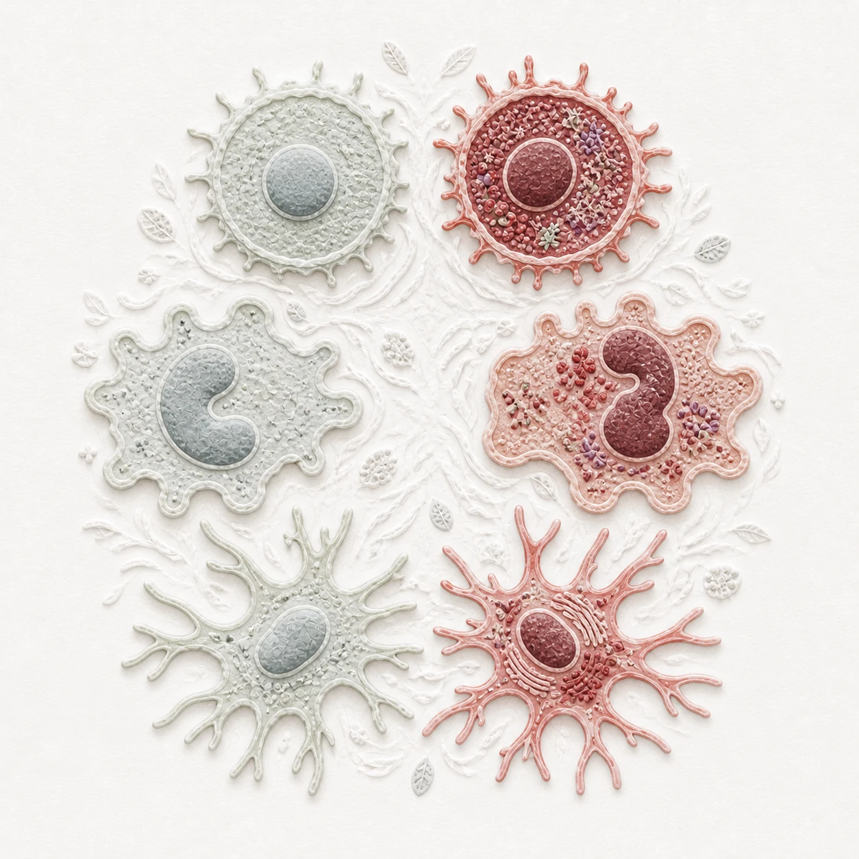 Tactile relief pairing quiet and reprogrammed T-cell, myeloid, and dendritic immune states.