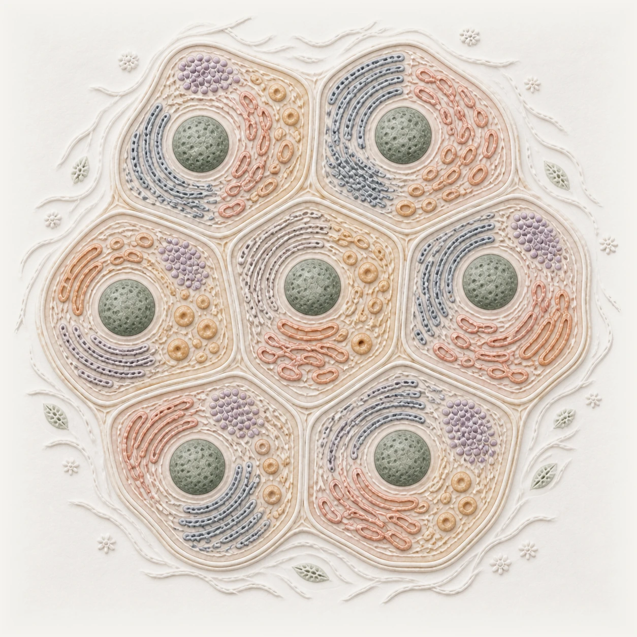 Wide tactile relief of a continuous field of hepatocytes coordinating changes in protein, lipid, and clotting-factor production.